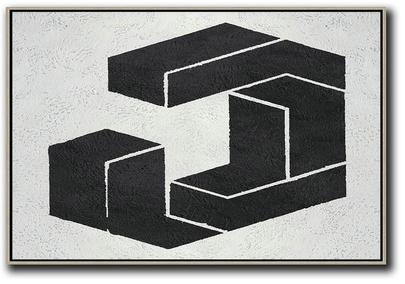 Huge Canvas Art On Canvas,Oversized Horizontal Minimal Art On Canvas, Black And White Geometric Minimalist Painting - Giant Canvas Wall Art
